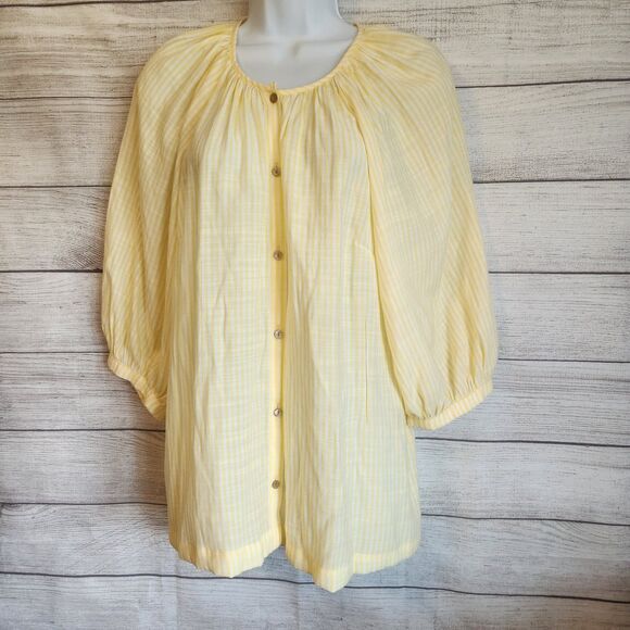 LC Lauren Conrad S yellow stripped cottagecore flutter sleeves blouse - Picture 3 of 10